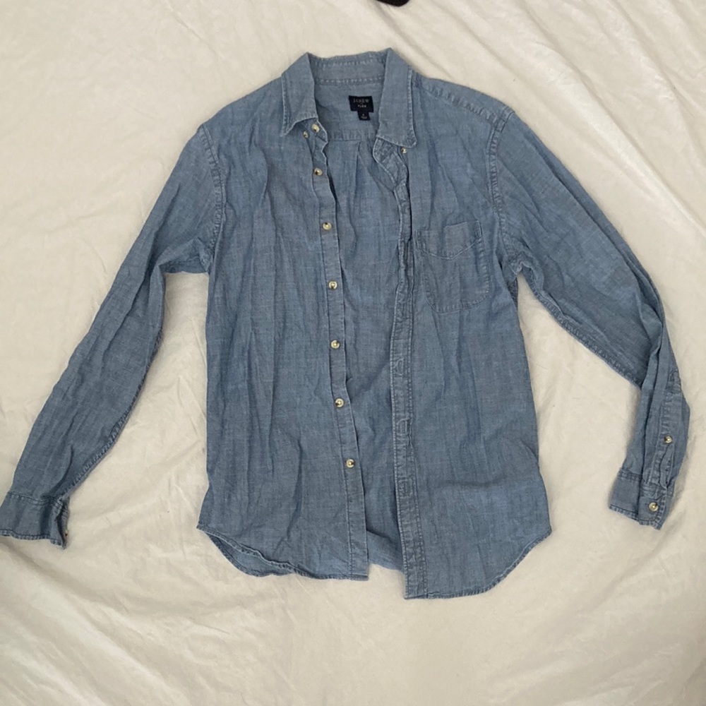 Mens button up cotton j crew blue shirt flex